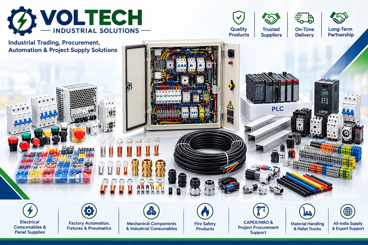 Electrical consumables, panel components and industrial MRO products